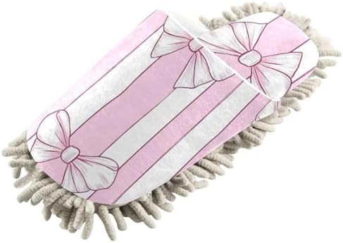 FLildon Microfiber Mop Slippers Bow Stripes Pink White Washable