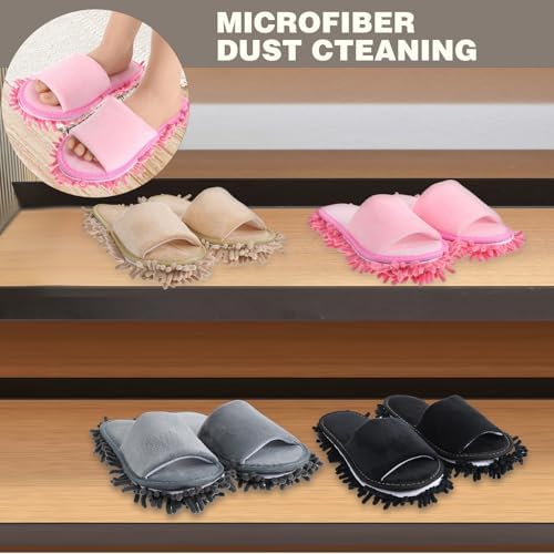 Telooco 4 Pairs Washable Mopping Slippers for Women and Men