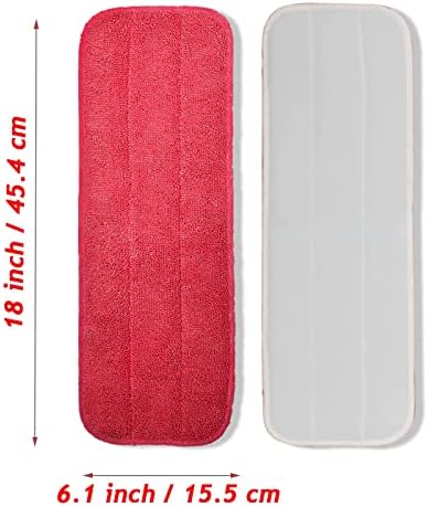 Microfiber Mop Pads 18x6 Inch Set of 12 Red Reusable Replaceable