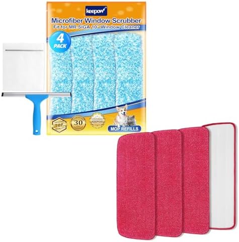 KEEPOW 10 Inch Microfiber Window Scrubber Refill 4 Pack