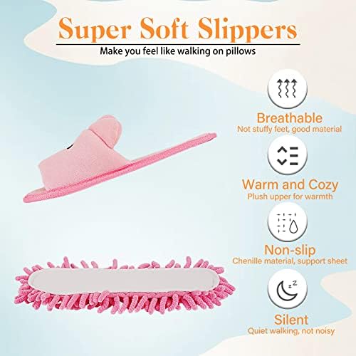 Liitrton Detachable Mop Slippers with Microfiber Chenille Pad Pink
