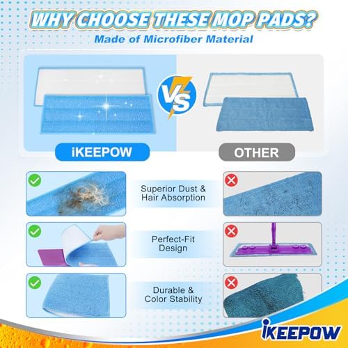 iKEEPOW 6-Pack Reusable Microfiber Mop Pads