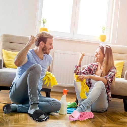 Telooco 4 Pairs Washable Mopping Slippers for Women and Men