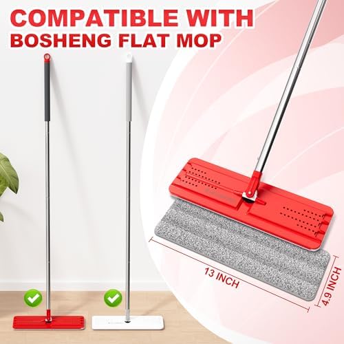 BOSHENG 13-Inch Flat Mop Pads - Grey Reusable Pack of 4