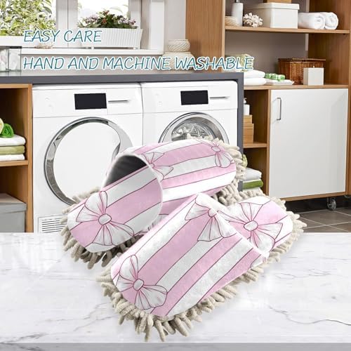 FLildon Microfiber Mop Slippers Bow Stripes Pink White Washable