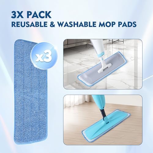 3 Pack Microfiber Mop Pads Refills - Reusable Cleaning Pads for All Spray Mops