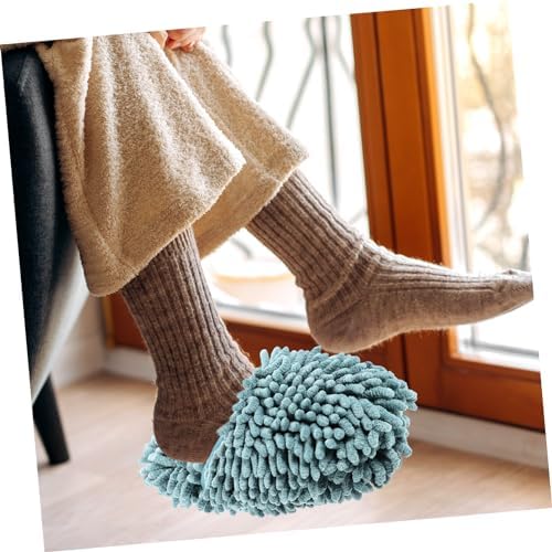 Minkissy 1 Pair Washable Mop Slippers Gray-Green