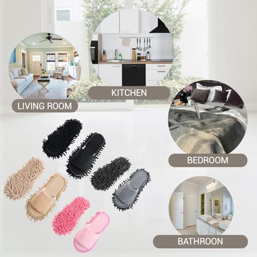 Telooco 4 Pairs Washable Mopping Slippers for Women and Men