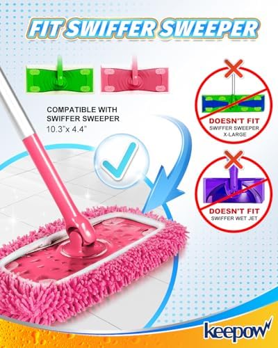 KEEPOW Reusable Microfiber Mop Pads 4PCS for Swiffer Sweeper