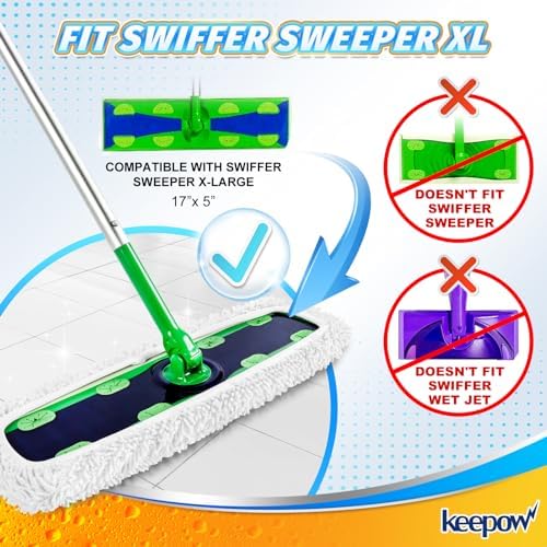 KEEPOW Reusable XL Mop Pads 4 Pack for Swiffer Sweeper XL