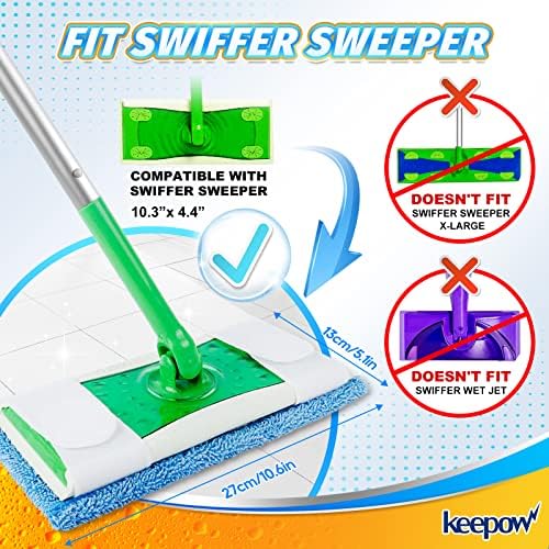 KEEPOW 2 Pack Reusable Microfiber Mop Pads for Swiffer