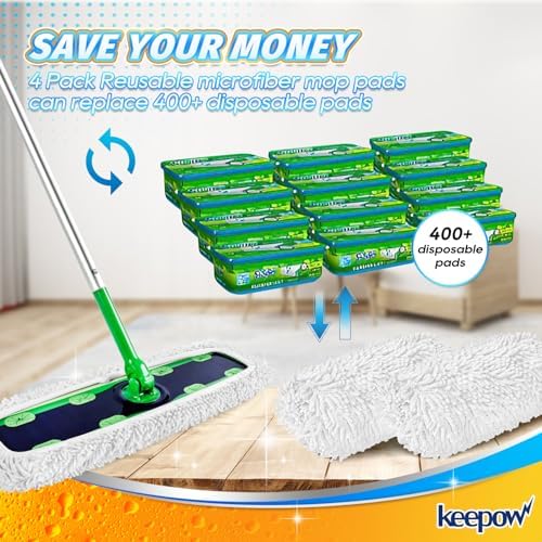 KEEPOW Reusable XL Mop Pads 4 Pack for Swiffer Sweeper XL