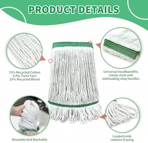 6 Pack Heavy Duty Mop Heads with Looped Ends