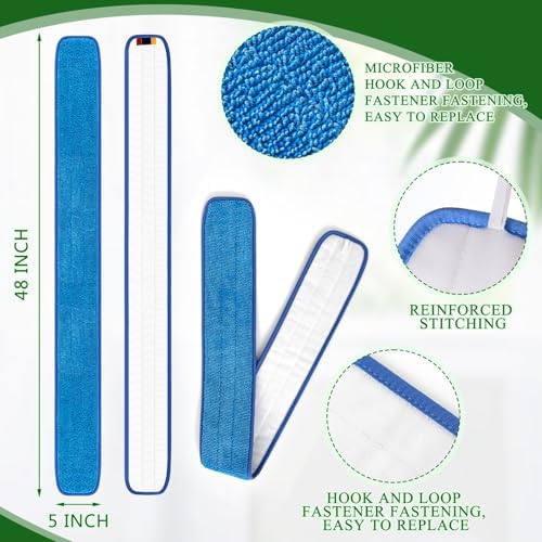 3 Pcs 48 Inch Microfiber Mop Refill Pads Reusable for Commercial Cleaning
