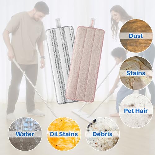 JOYMOOP Microfiber Mop Pads Stripe Pink 13-inch Replacement Refills Pack of 2