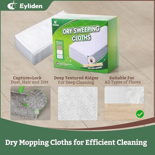 Eyliden 24 Count Dry Mop Pads for 10 Inch Sweeper Mops