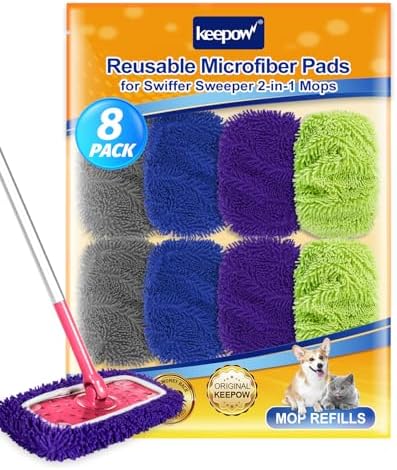 KEEPOW 8Pcs Reusable Microfiber Mop Pads for Swiffer Sweeper