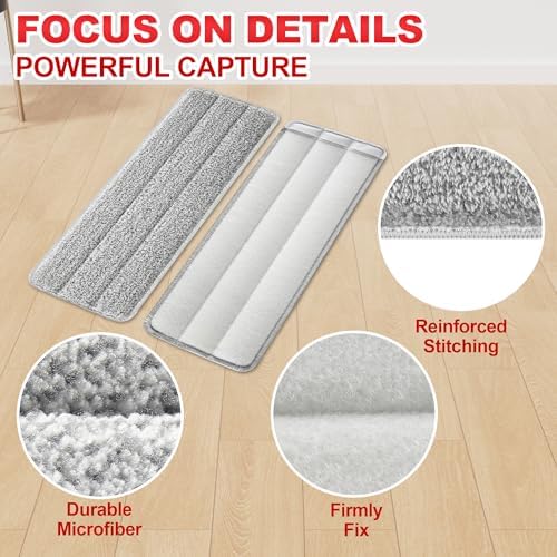 BOSHENG 13-Inch Flat Mop Pads - Grey Reusable Pack of 4