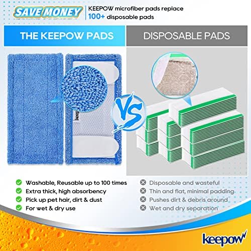 KEEPOW 2 Pack Reusable Microfiber Mop Pads for Swiffer