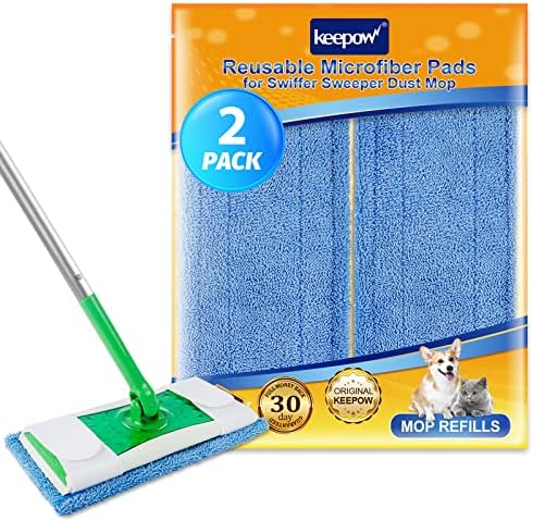 KEEPOW 2 Pack Reusable Microfiber Mop Pads for Swiffer