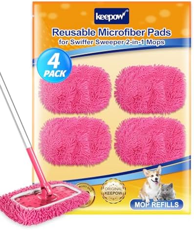KEEPOW Reusable Microfiber Mop Pads 4PCS for Swiffer Sweeper