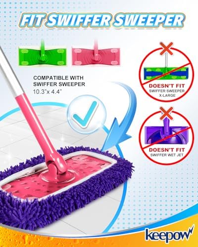 KEEPOW 8Pcs Reusable Microfiber Mop Pads for Swiffer Sweeper