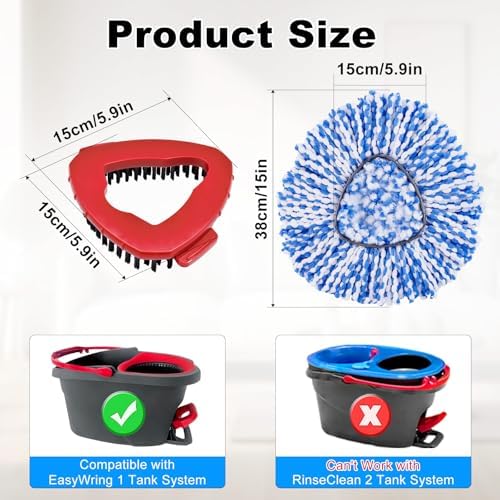 2 Microfiber Mop Heads 2 Scrub Brush Refills for O-Cedar EasyWring