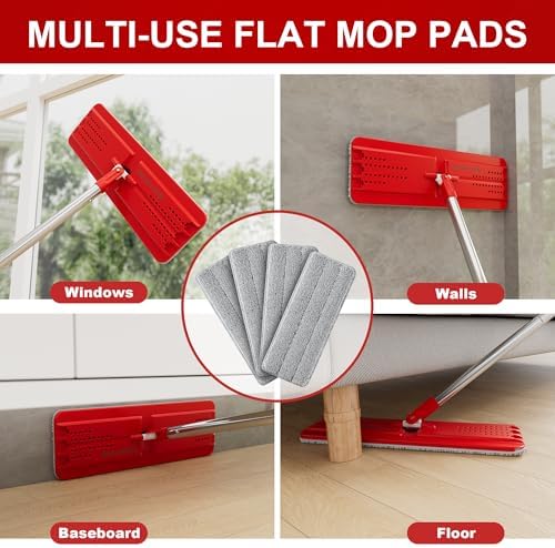 BOSHENG 13-Inch Flat Mop Pads - Grey Reusable Pack of 4