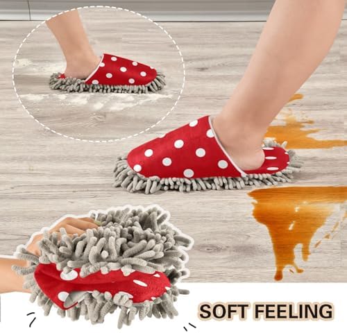 Bulletgxll Mop Slippers Red Dot Microfiber Washable Floor Mop
