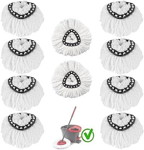 10-Pack Spin Mop Replacement Heads Microfiber 360 Easy Cleaning White