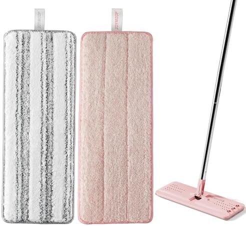 JOYMOOP Microfiber Mop Pads Stripe Pink 13-inch Replacement Refills Pack of 2