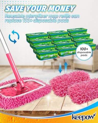 KEEPOW Reusable Microfiber Mop Pads 4PCS for Swiffer Sweeper