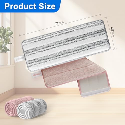 JOYMOOP Microfiber Mop Pads Stripe Pink 13-inch Replacement Refills Pack of 2