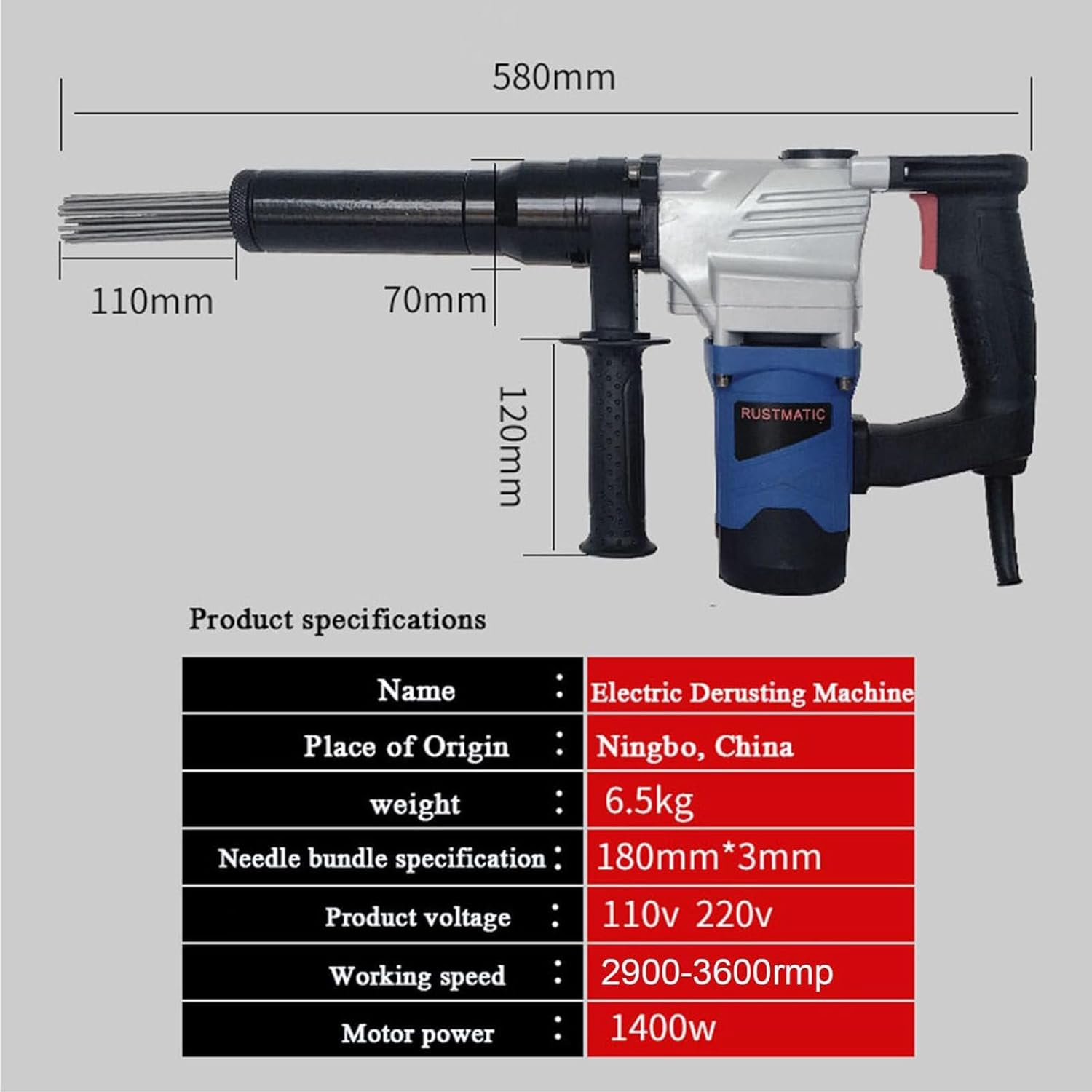 1400W Electric Needle Scaler for Rust and Paint Removal