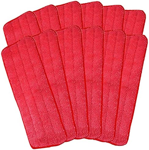 Microfiber Mop Pads 18x6 Inch Set of 12 Red Reusable Replaceable