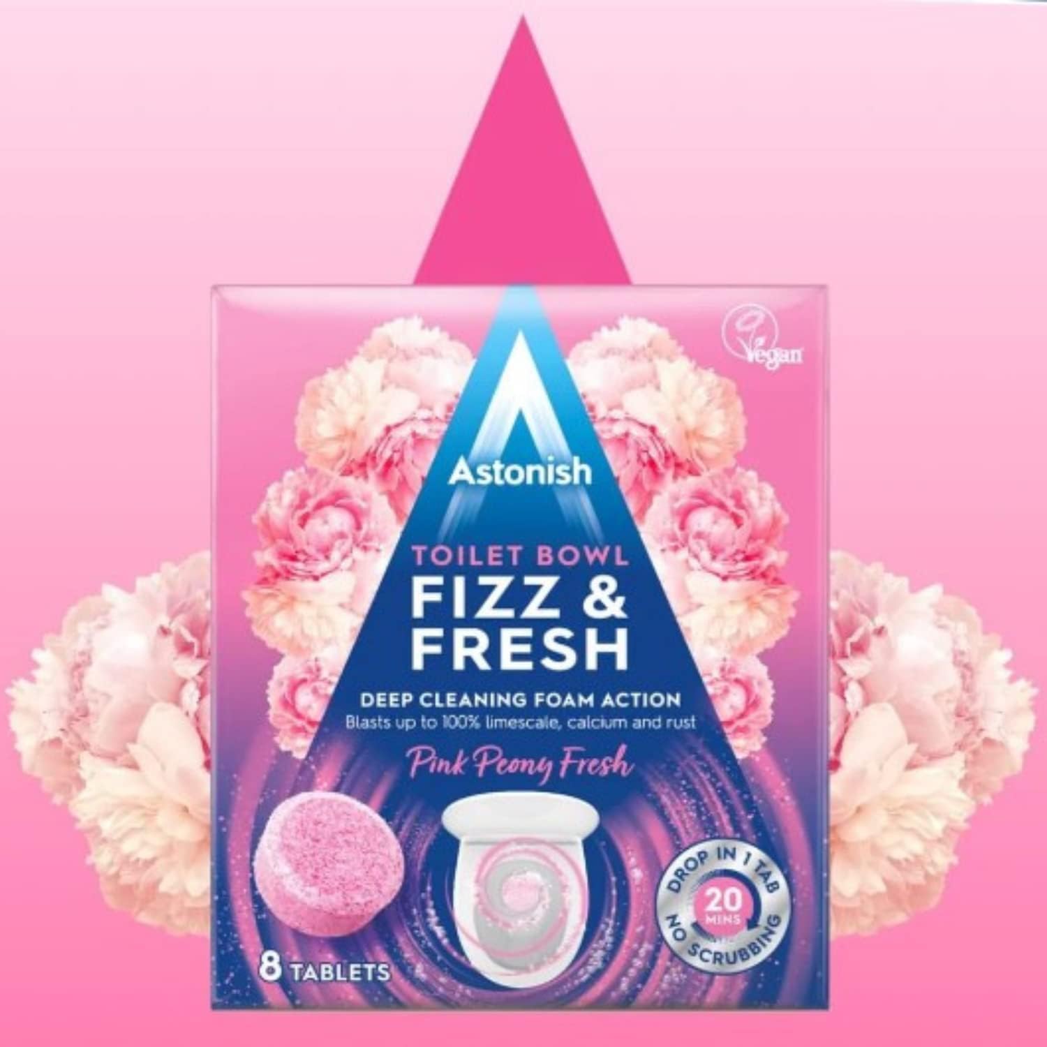 Astonish Foaming Toilet Bowl Cleaner Tablets - Box of 8 Pink Peony Scent