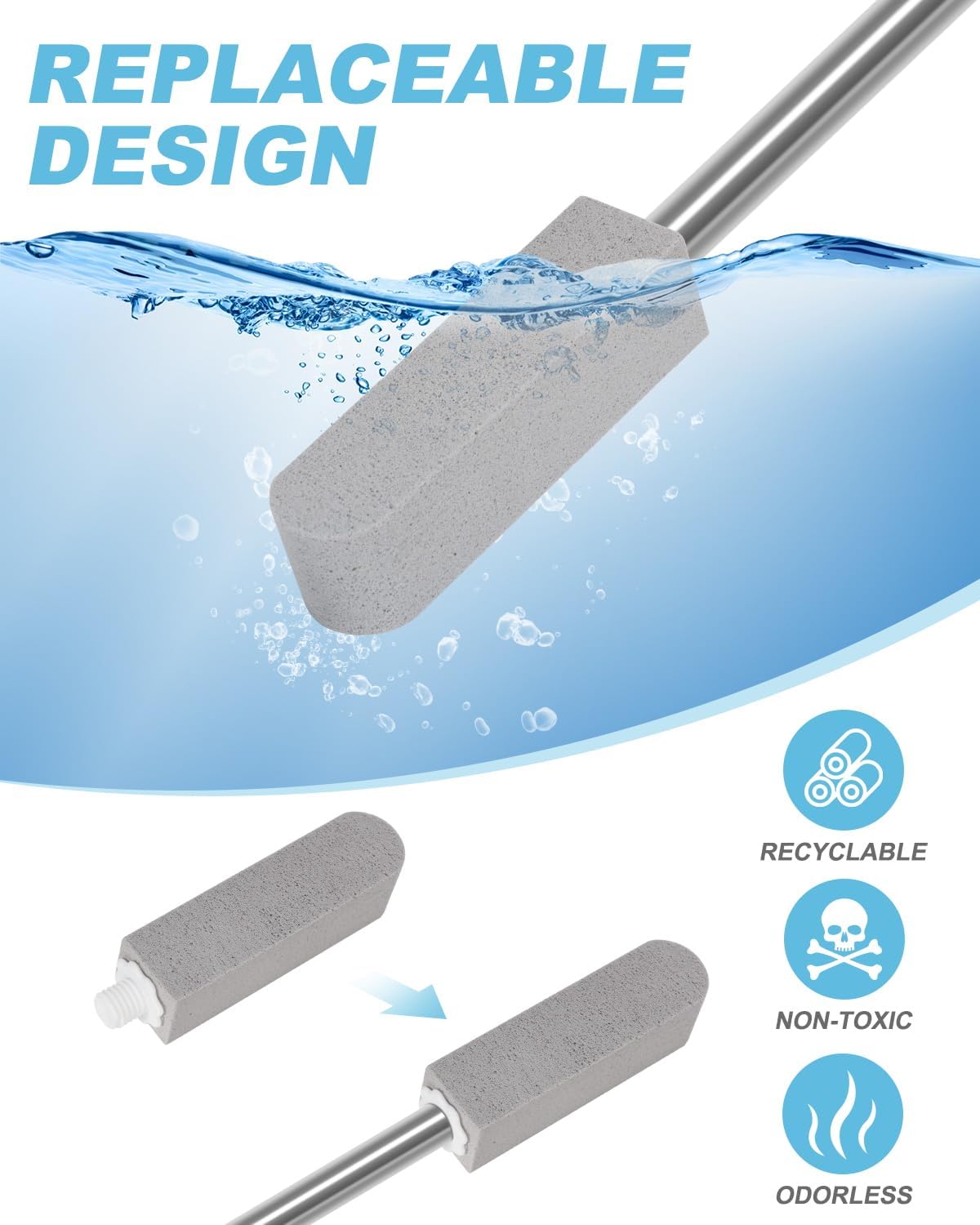 GLCON 6 Pack Pumice Stone with 22 Long Handle Toilet Cleaner