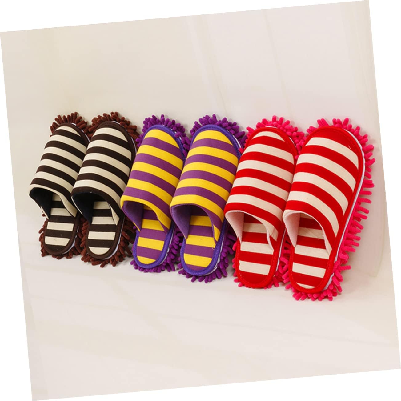 PACKOVE Chenille Cleaning Slippers Covers Red Size L