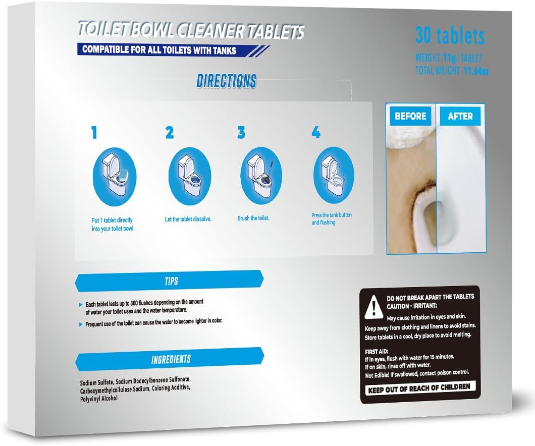 30 Tabs Toilet Bowl Cleaner Tablets for All Toilets