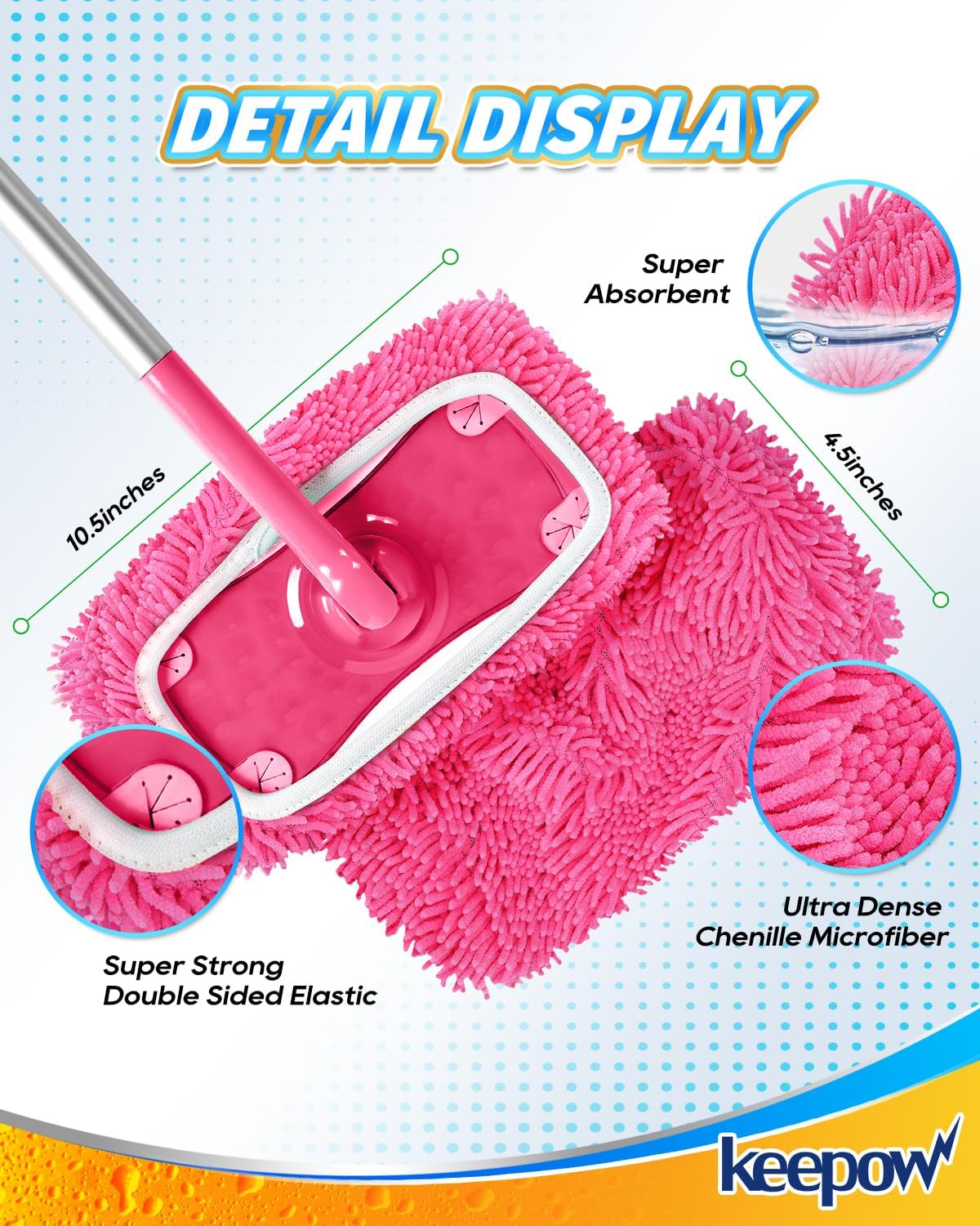 KEEPOW Reusable Microfiber Mop Pads 4PCS for Swiffer Sweeper