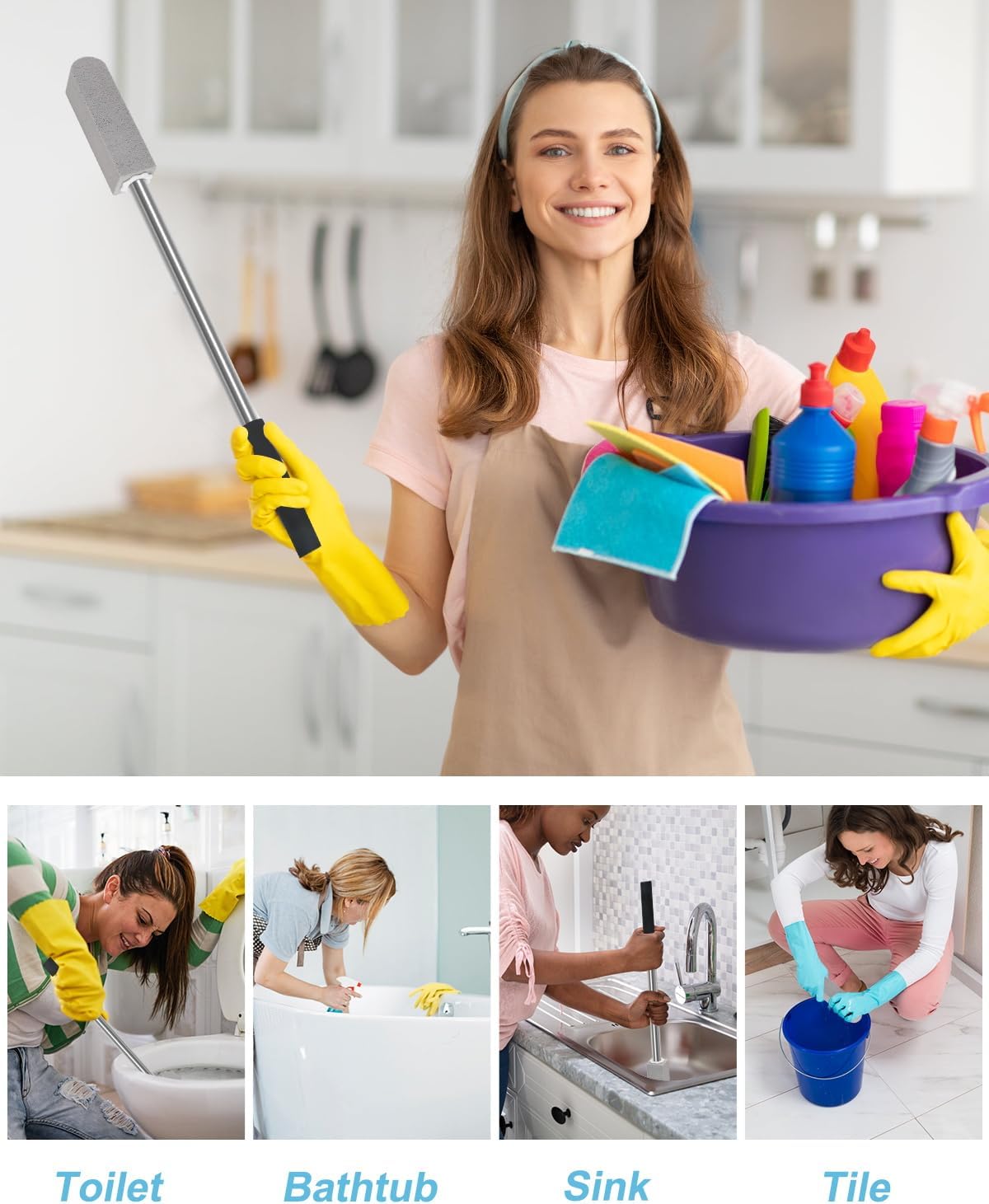 GLCON 6 Pack Pumice Stone with 22 Long Handle Toilet Cleaner