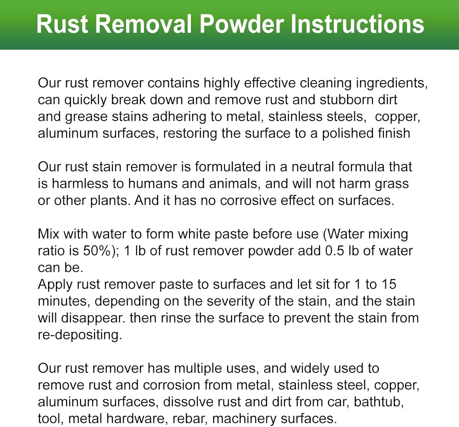 Eyaeyao Rust Remover Powder 16 Ounces Multi-Purpose