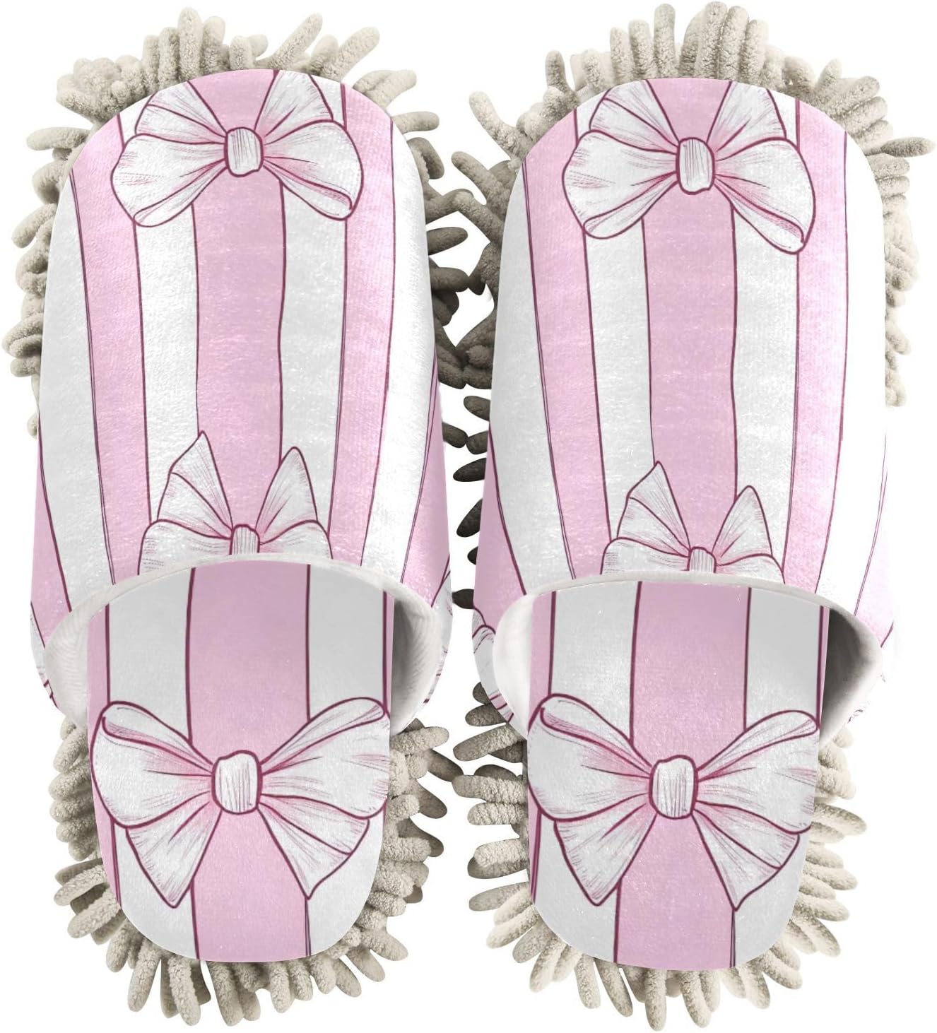 FLildon Microfiber Mop Slippers Bow Stripes Pink White Washable