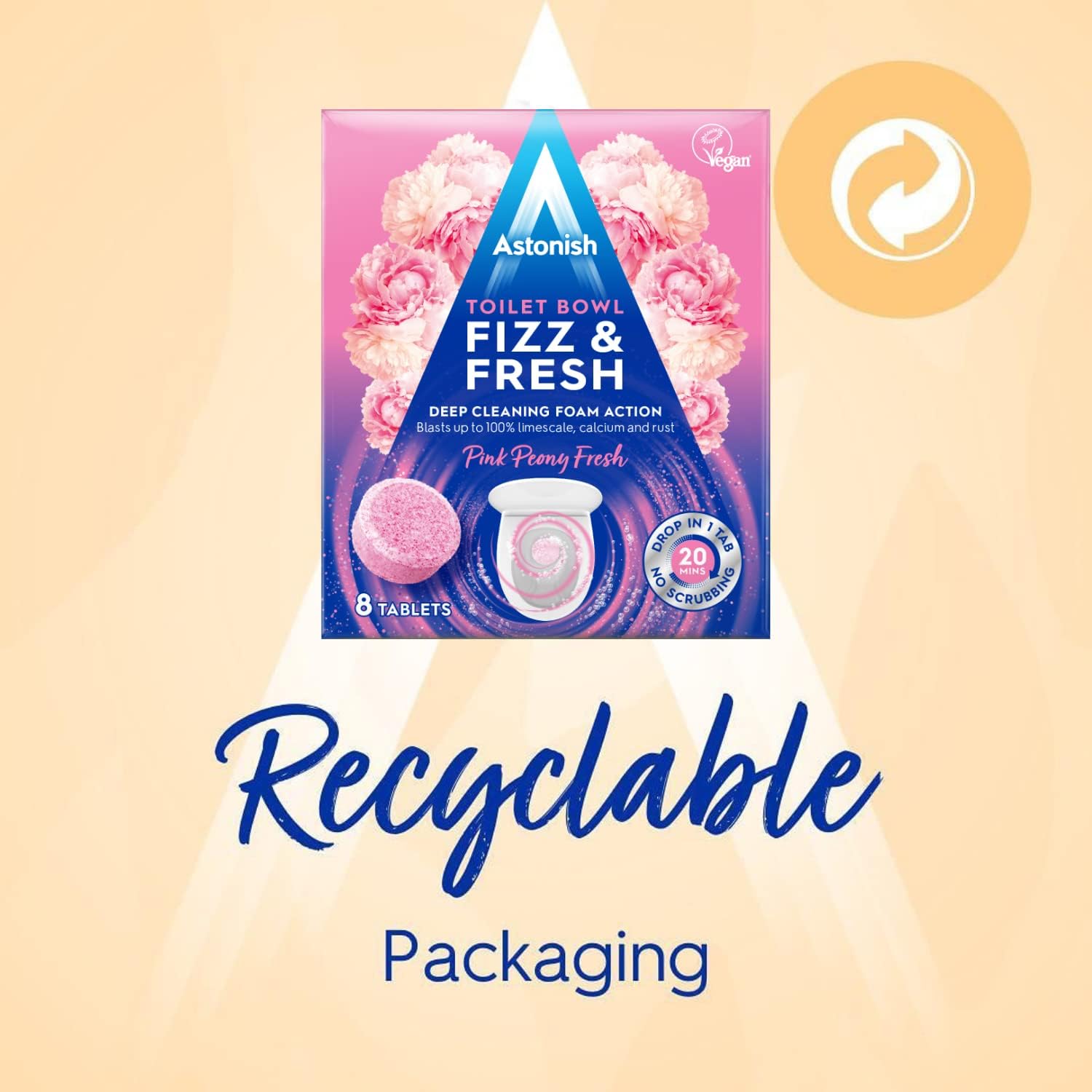 Astonish Foaming Toilet Bowl Cleaner Tablets - Box of 8 Pink Peony Scent