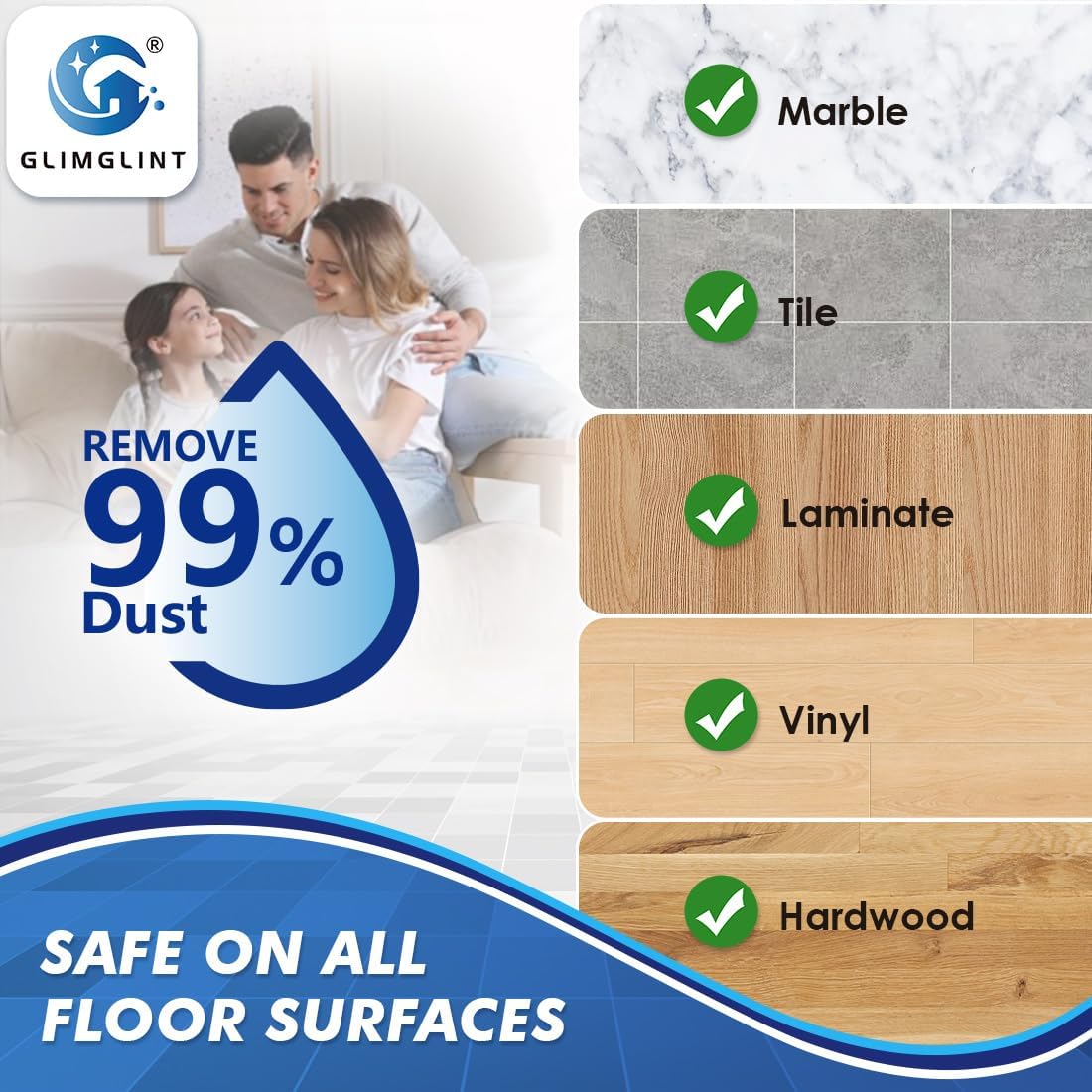 GLIMGLINT Mop Heads 3 Pack for RinseClean 2 Tank System