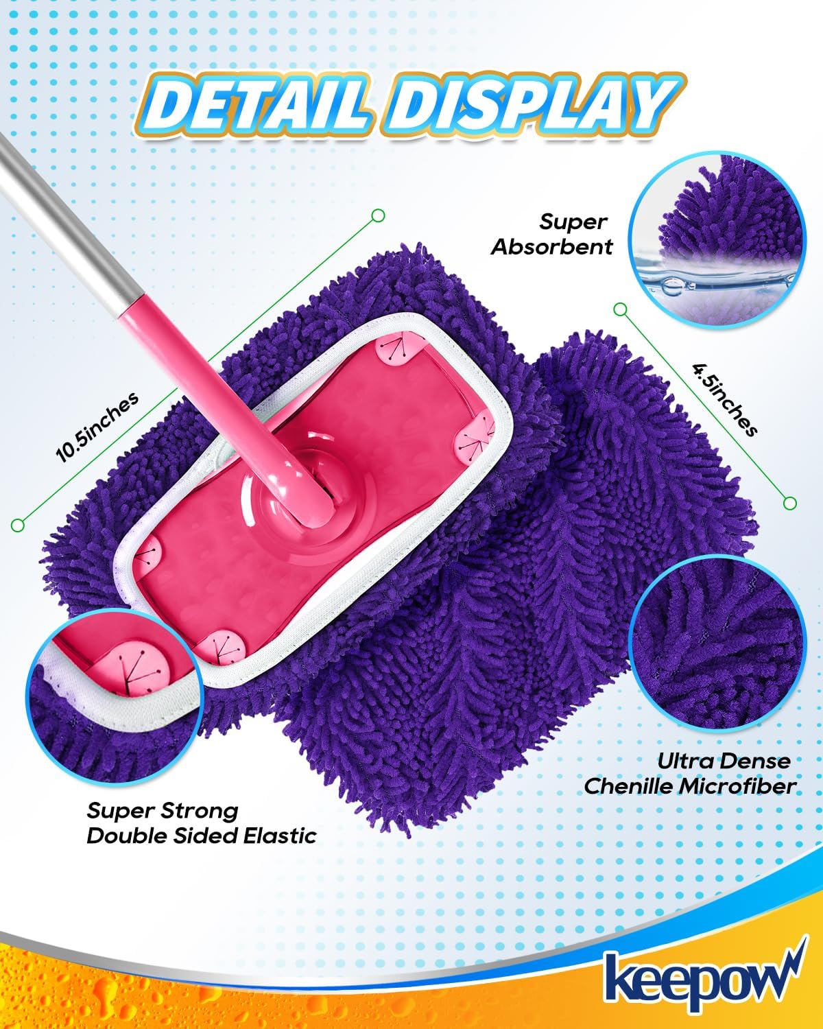 KEEPOW 8Pcs Reusable Microfiber Mop Pads for Swiffer Sweeper