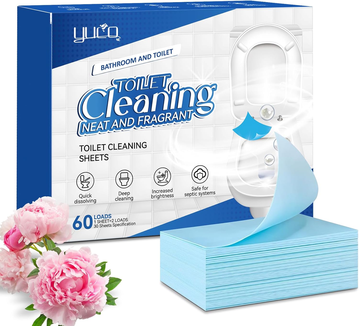 YUCO Toilet Cleaner Sheets 60 Washes No Splash Fresh Scent