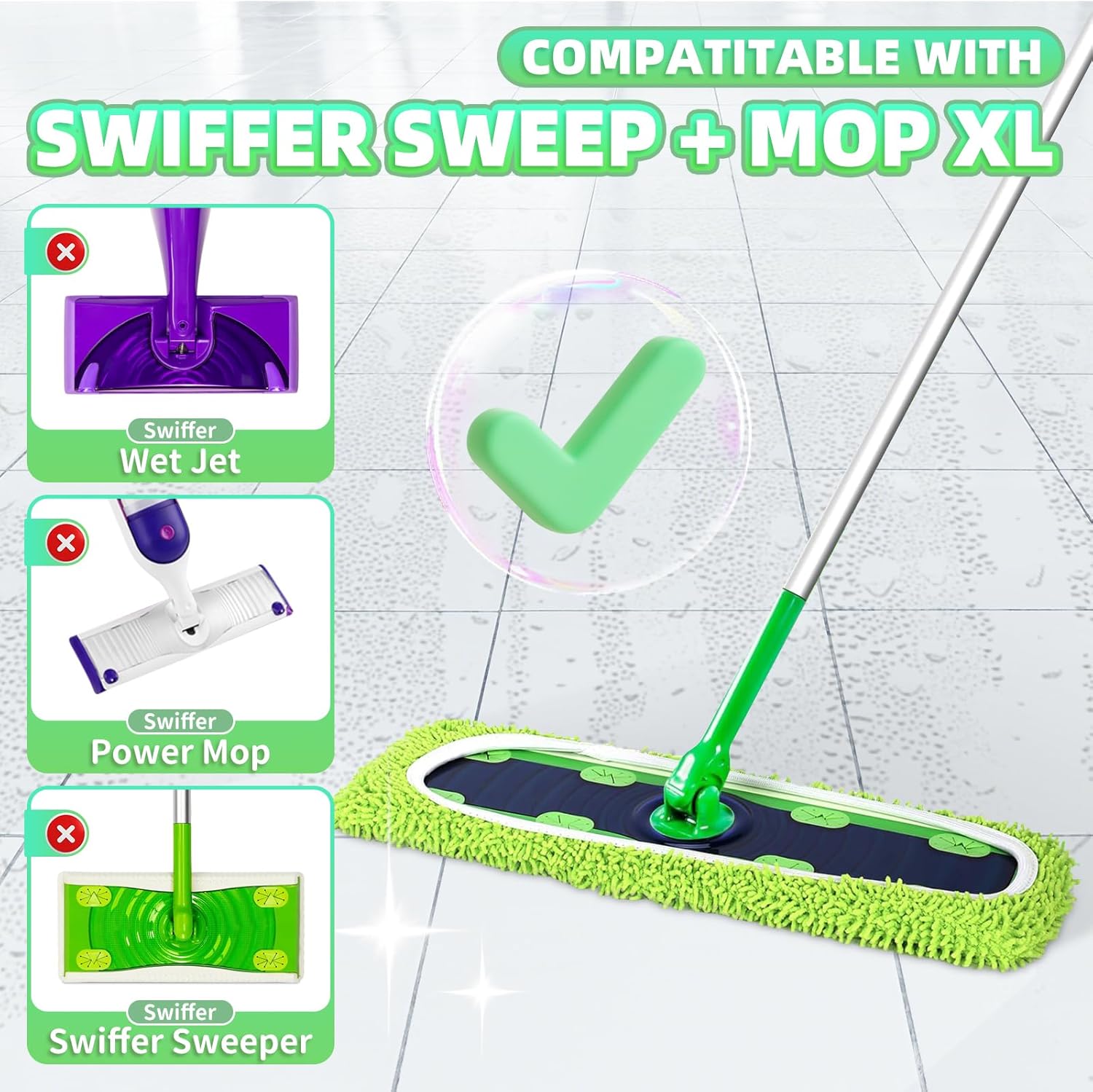 4 Pack Reusable X-Large Mop Pads for Swiffer Sweeper XL