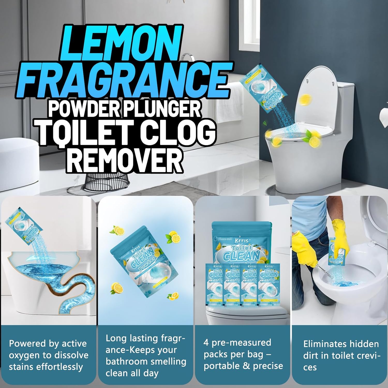 Krris Lemon Scent Foaming Toilet Cleaner 4 Pack