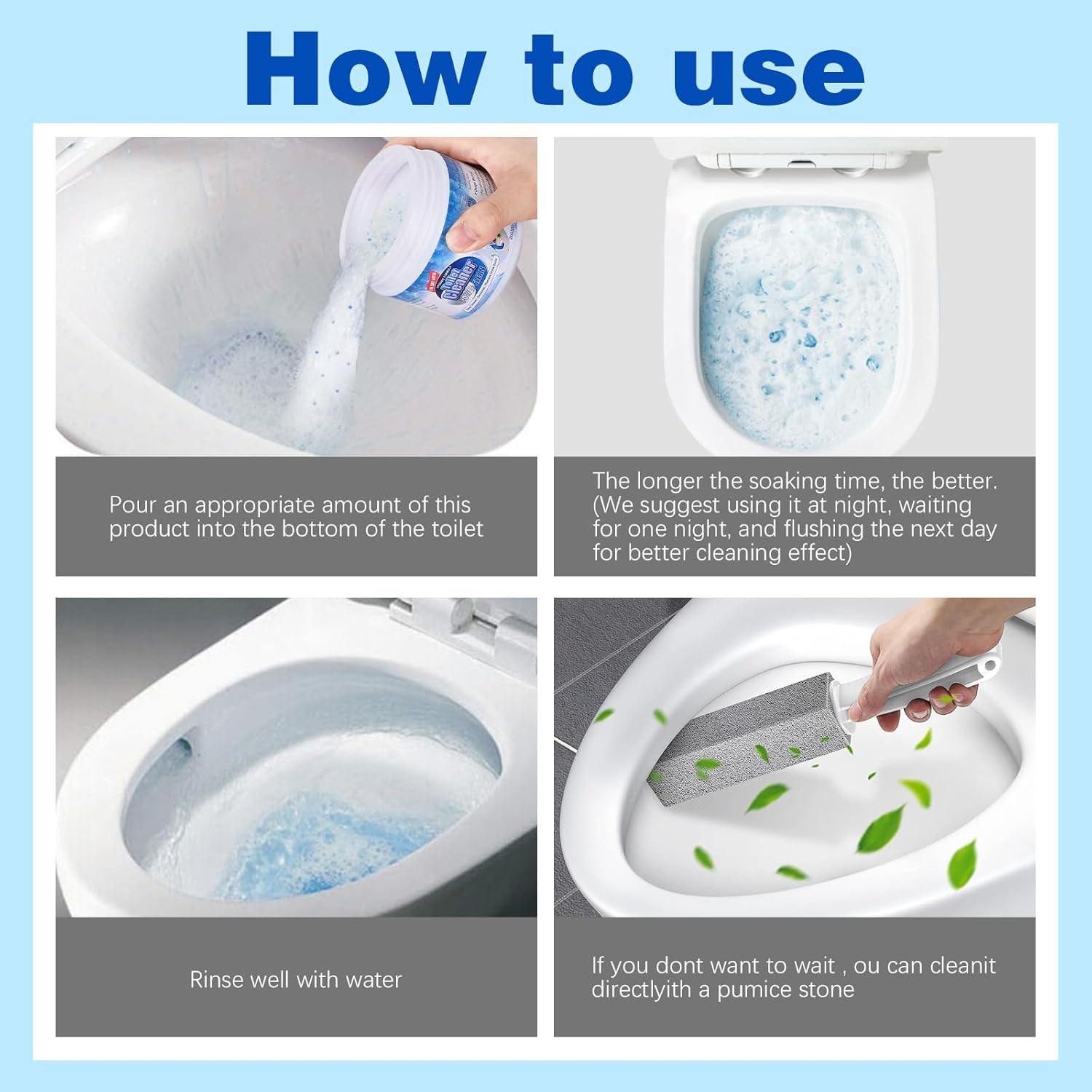 Toilet Bowl Cleaner Powder Pumice Stone Set